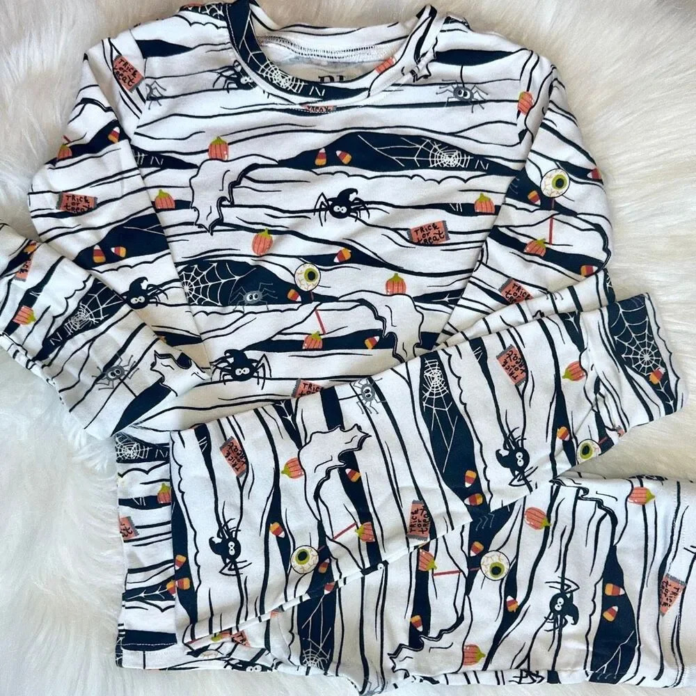 Halloween Pajamas Set Boys Long Sleeve 2-pc Glow Mummy Size 7 Preowned PJ Place